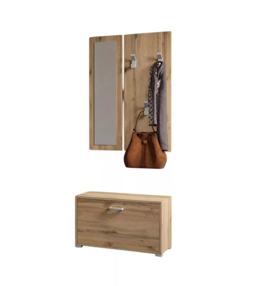 Mobile da ingresso con specchio "Trento" effetto quercia 72x35x143 cm
