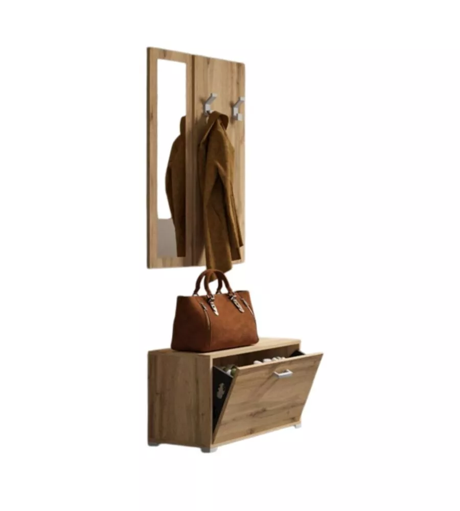 Mobile da ingresso con specchio "Trento" effetto quercia 72x35x143 cm