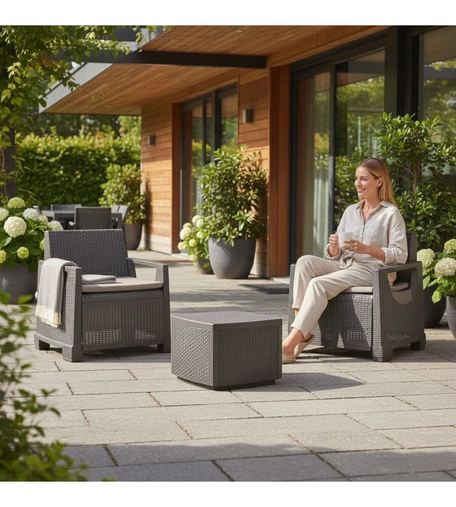 Set da giardino "Sorrento" in polipropilene antracite 2 sedute e tavolino