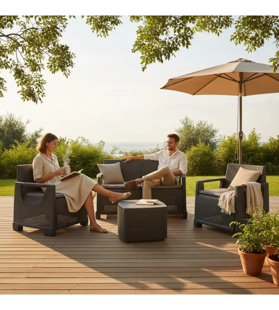 Set da giardino "Bellaggio" in polipropilene antracite 4 sedute e tavolino