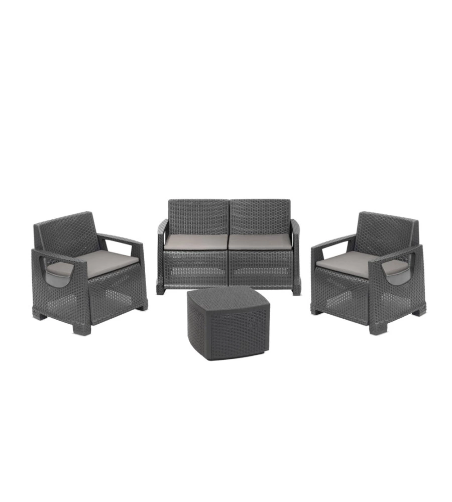 Set da giardino "Bellaggio" in polipropilene antracite 4 sedute e tavolino