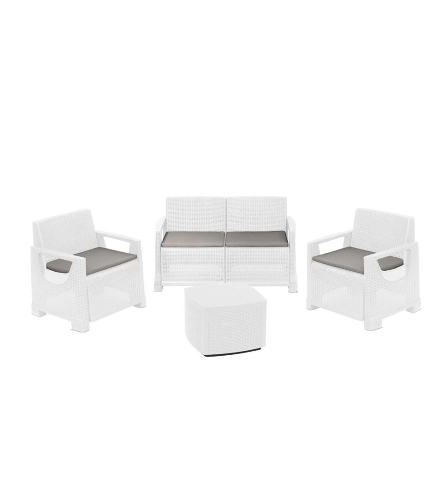 Set da giardino "Bellagio" in polipropilene bianco 4 sedute e tavolino