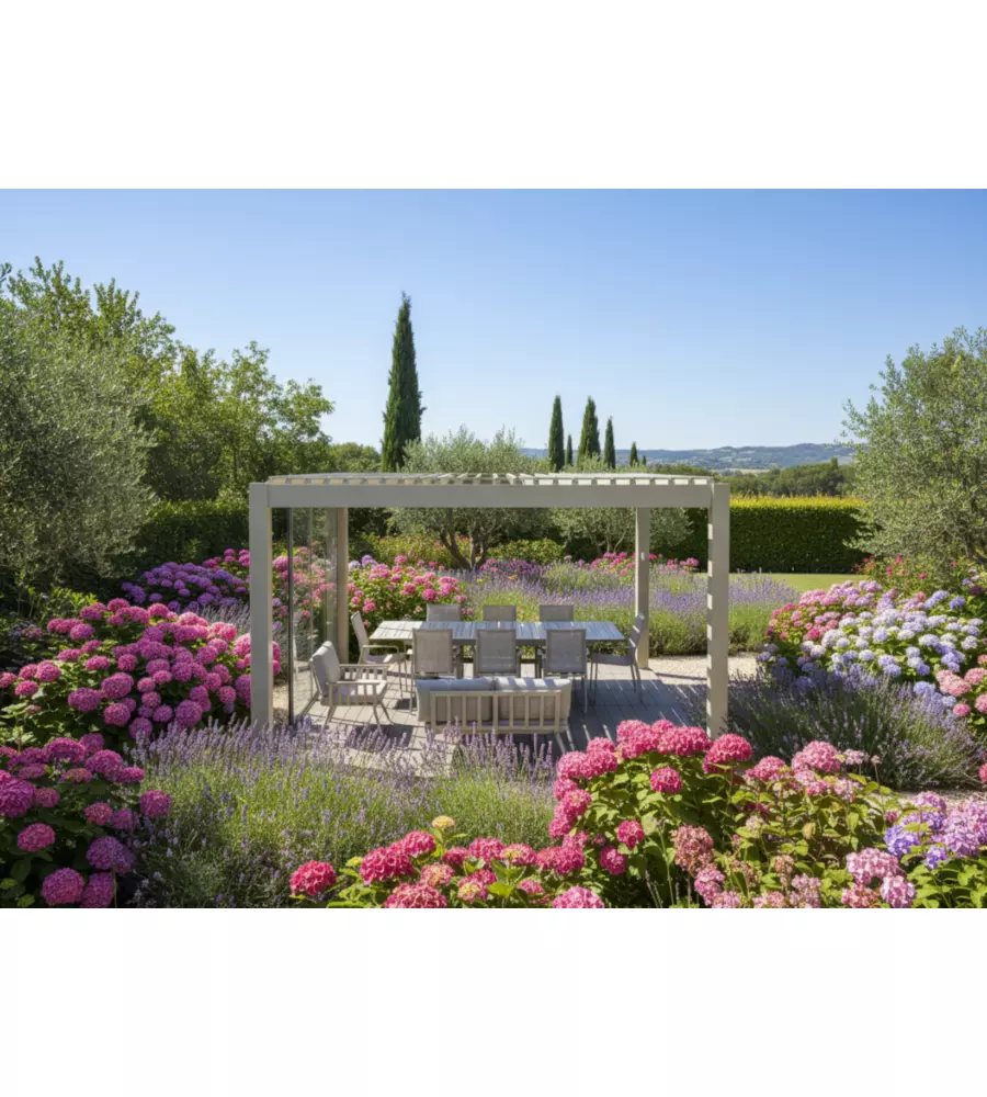 PERGOLA BIOCLIMATICA MOTORIZZATA RIVIERA "ULIVO" IN ALLUMINIO BEIGE 4X4X2,58 MT