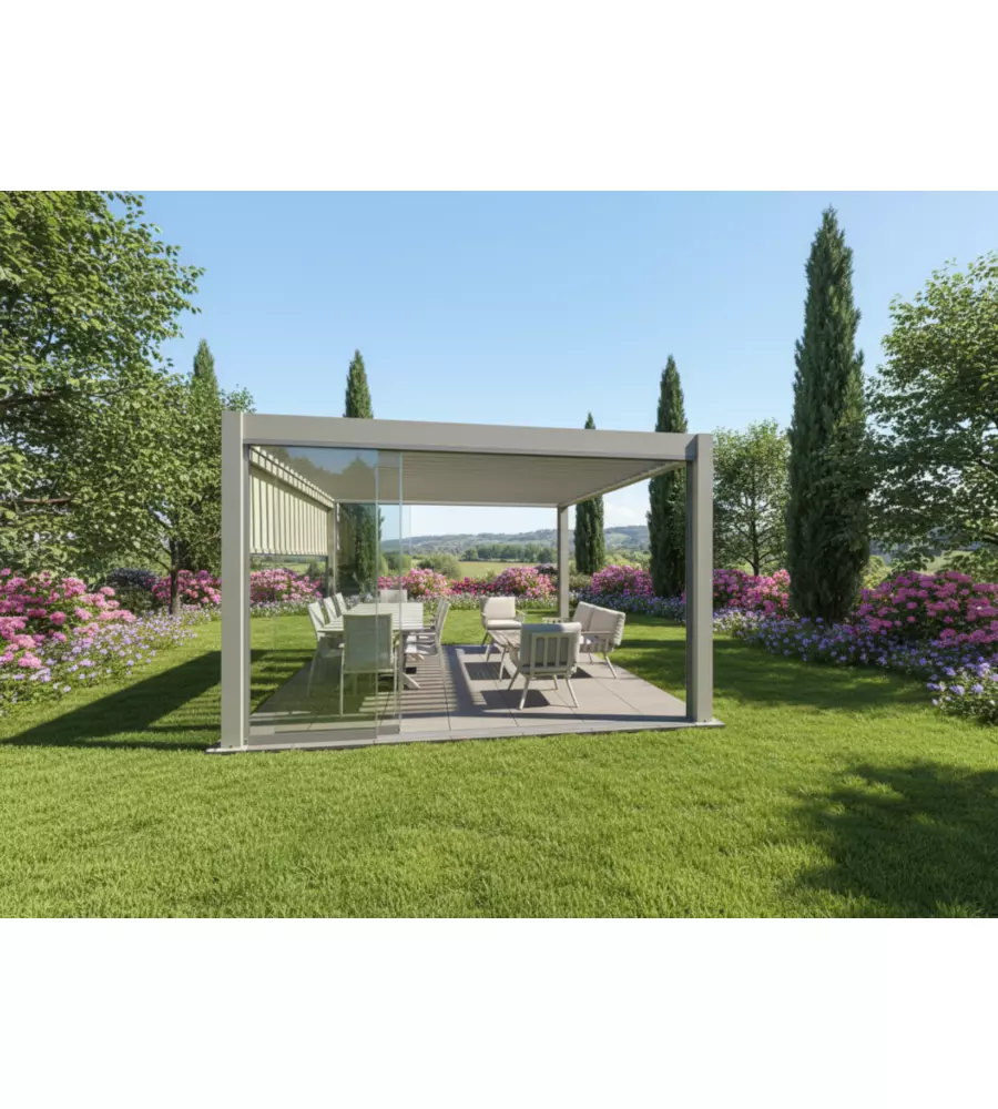 PERGOLA BIOCLIMATICA MOTORIZZATA RIVIERA "ULIVO" IN ALLUMINIO BEIGE 4X4X2,58 MT