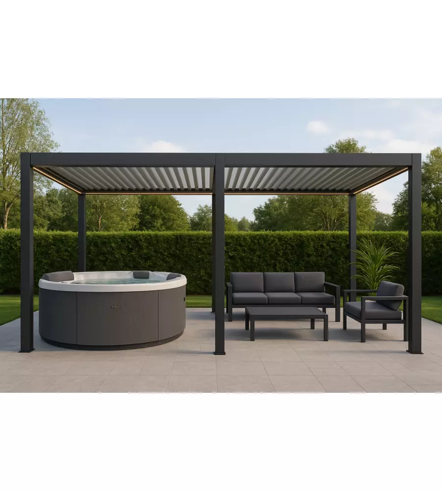 PERGOLA BIOCLIMATICA MOTORIZZATA RIVIERA "QUADRIFOGLIO TWIN" IN ALLUMINIO ANTRACITE 7,8X4X2,5 MT