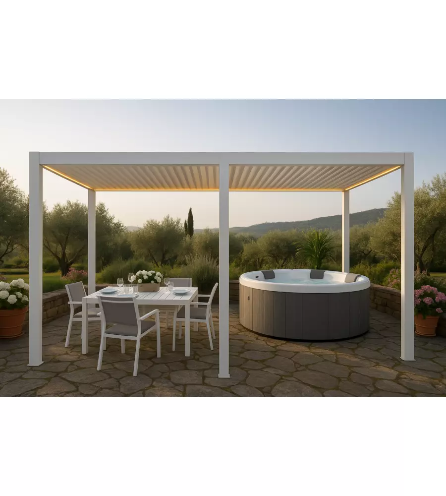 PERGOLA BIOCLIMATICA MOTORIZZATA RIVIERA "QUADRIFOGLIO TWIN" IN ALLUMINIO BIANCO 7,8X4X2,5 MT