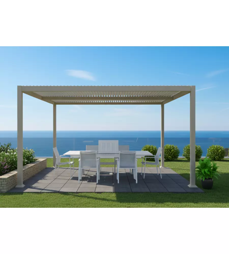 PERGOLA BIOCLIMATICA RIVIERA "SOLANUM PLUS" IN ALLUMINIO BEIGE 3X4X2,4 MT