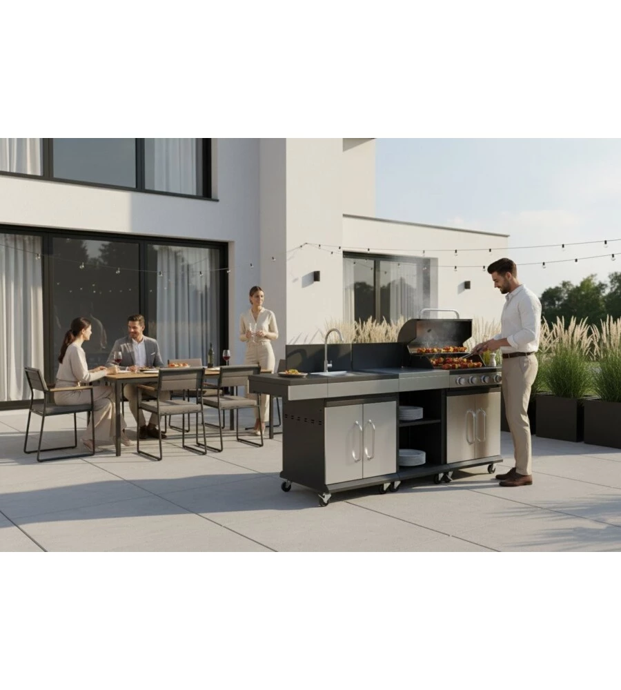 CUCINA DA ESTERNO RIVIERA "ARTEMISIA" CON BARBECUE A GAS 4 FUOCHI 235X46X118 CM