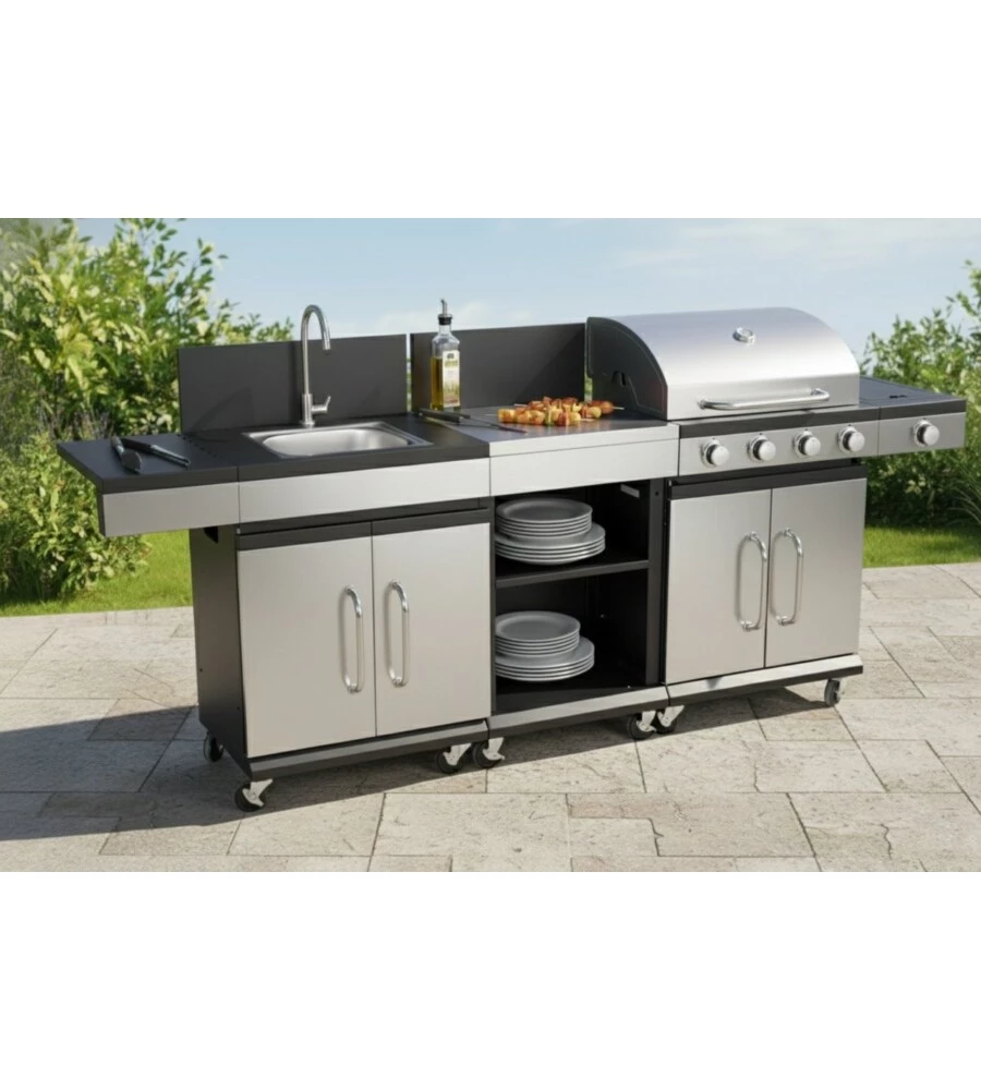 CUCINA DA ESTERNO RIVIERA "ARTEMISIA" CON BARBECUE A GAS 4 FUOCHI 235X46X118 CM