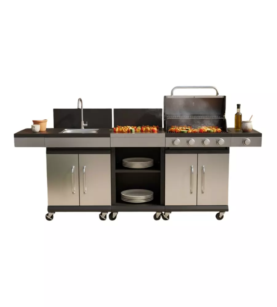 CUCINA DA ESTERNO RIVIERA "ARTEMISIA" CON BARBECUE A GAS 4 FUOCHI 235X46X118 CM