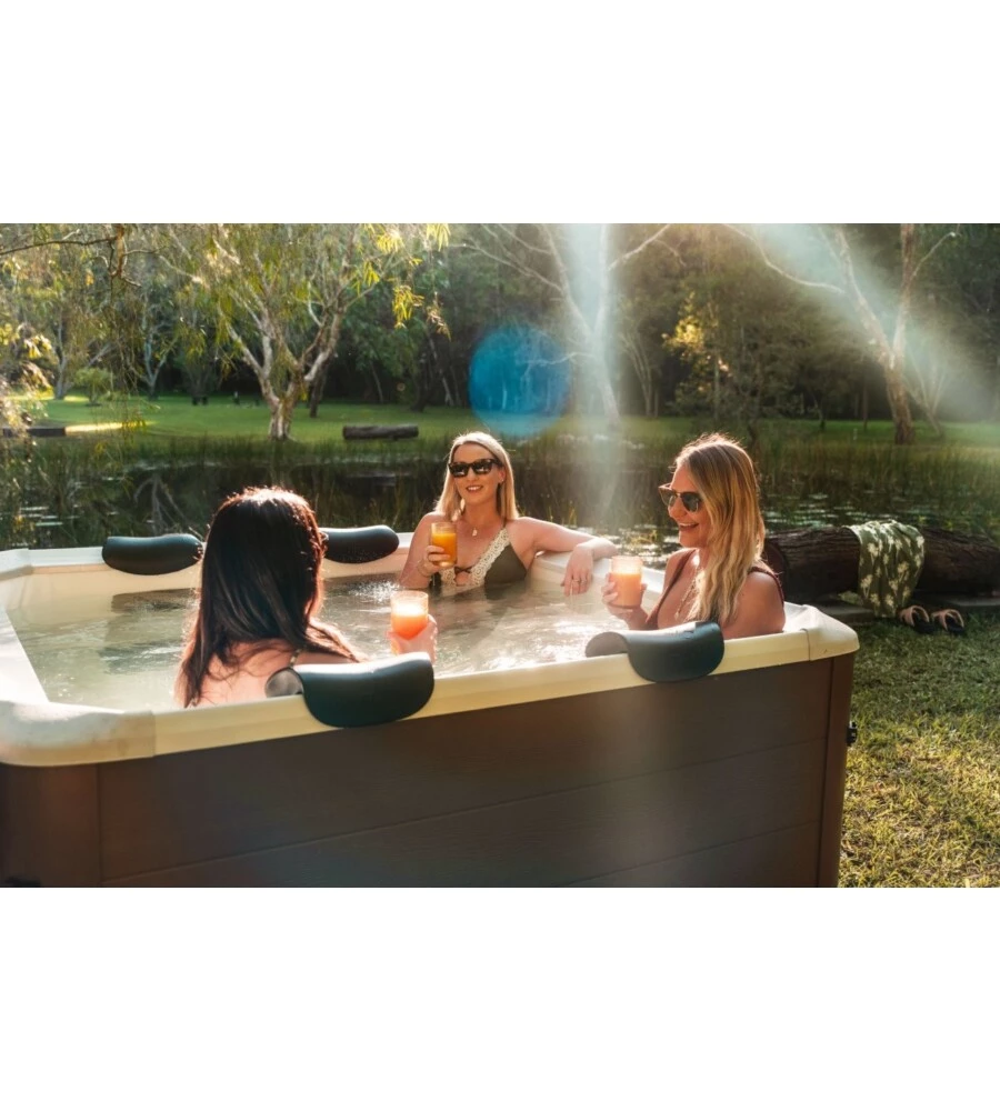 PISCINA IDORMASSAGGIO RIVIERA "AERO PLUS" MARRONE EFFETTO LEGNO 6 PERSONE 180X180X65 CM