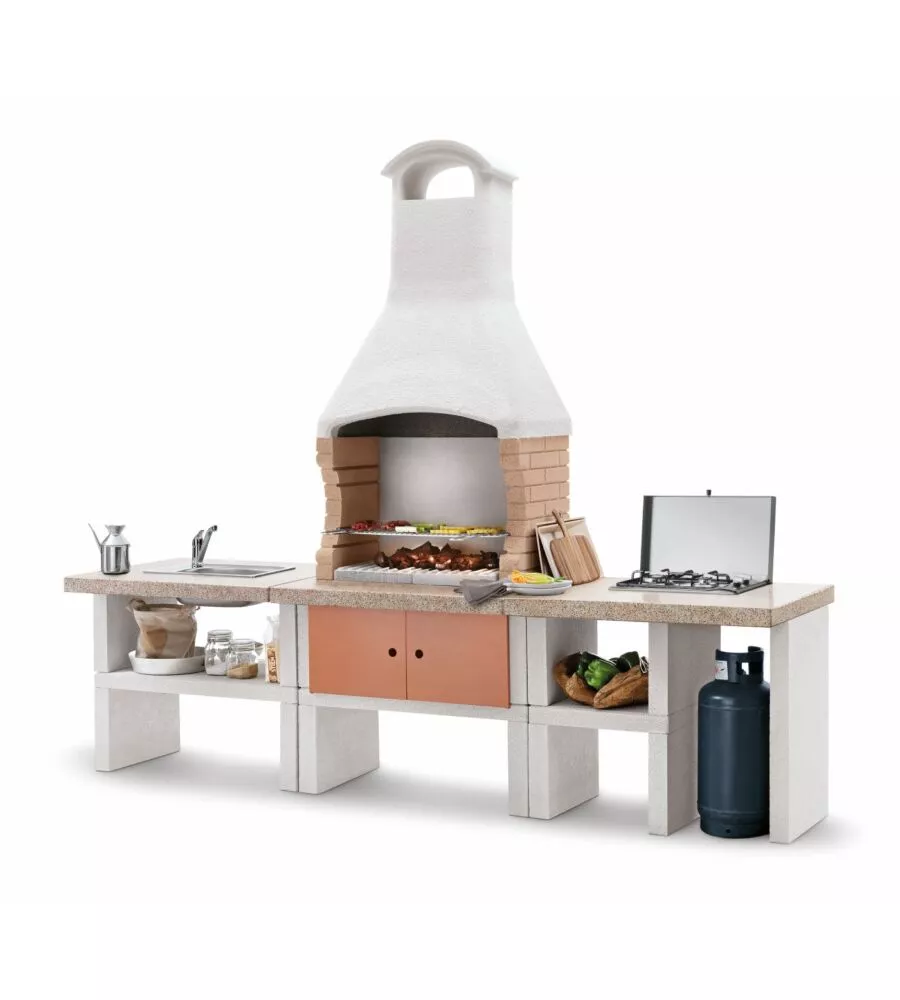 CUCINA DA ESTERNO PALAZZETTI "ARIEL" IN CEMENTO 270X70X238 CM