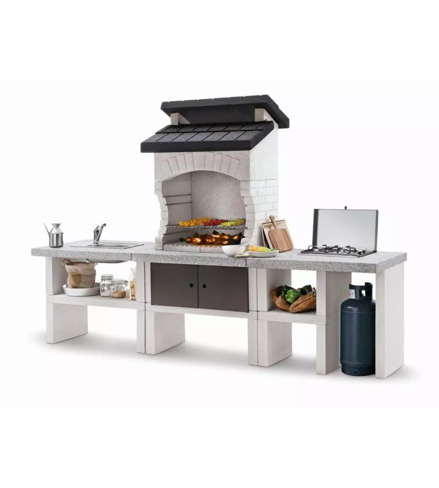 CUCINA DA ESTERNO PALAZZETTI "BILBAO" IN CEMENTO 270X70X186 CM