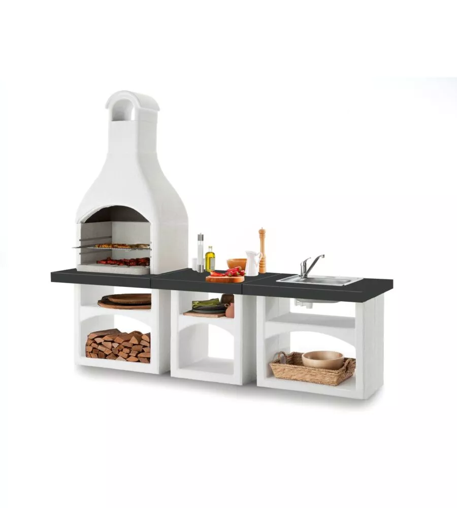 CUCINA DA ESTERNO PALAZZETTI "BRIONI" IN CEMENTO 250X70X225 CM