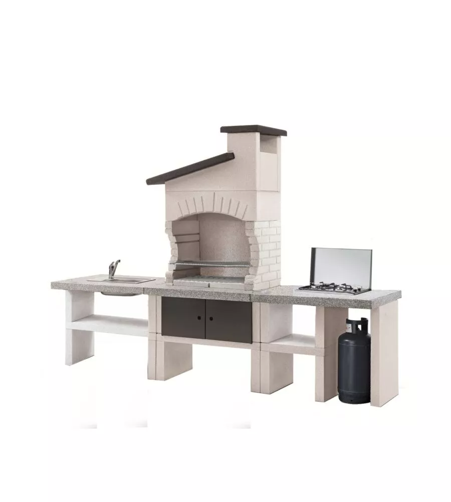 CUCINA DA ESTERNO PALAZZETTI "GUANACO 2" IN CEMENTO 270X70X204 CM