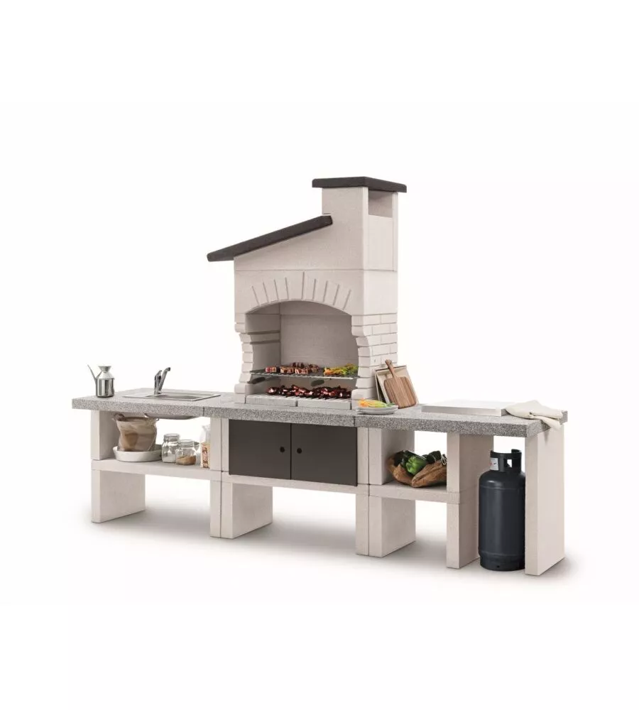 CUCINA DA ESTERNO PALAZZETTI "GUANACO 2" IN CEMENTO 270X70X204 CM