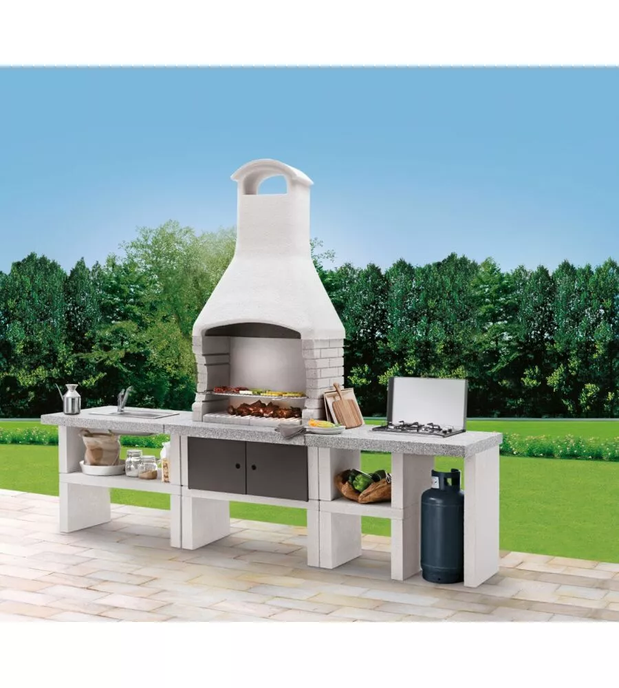 CUCINA DA ESTERNO PALAZZETTI "MARBELA" IN CEMENTO 270X70X238 CM