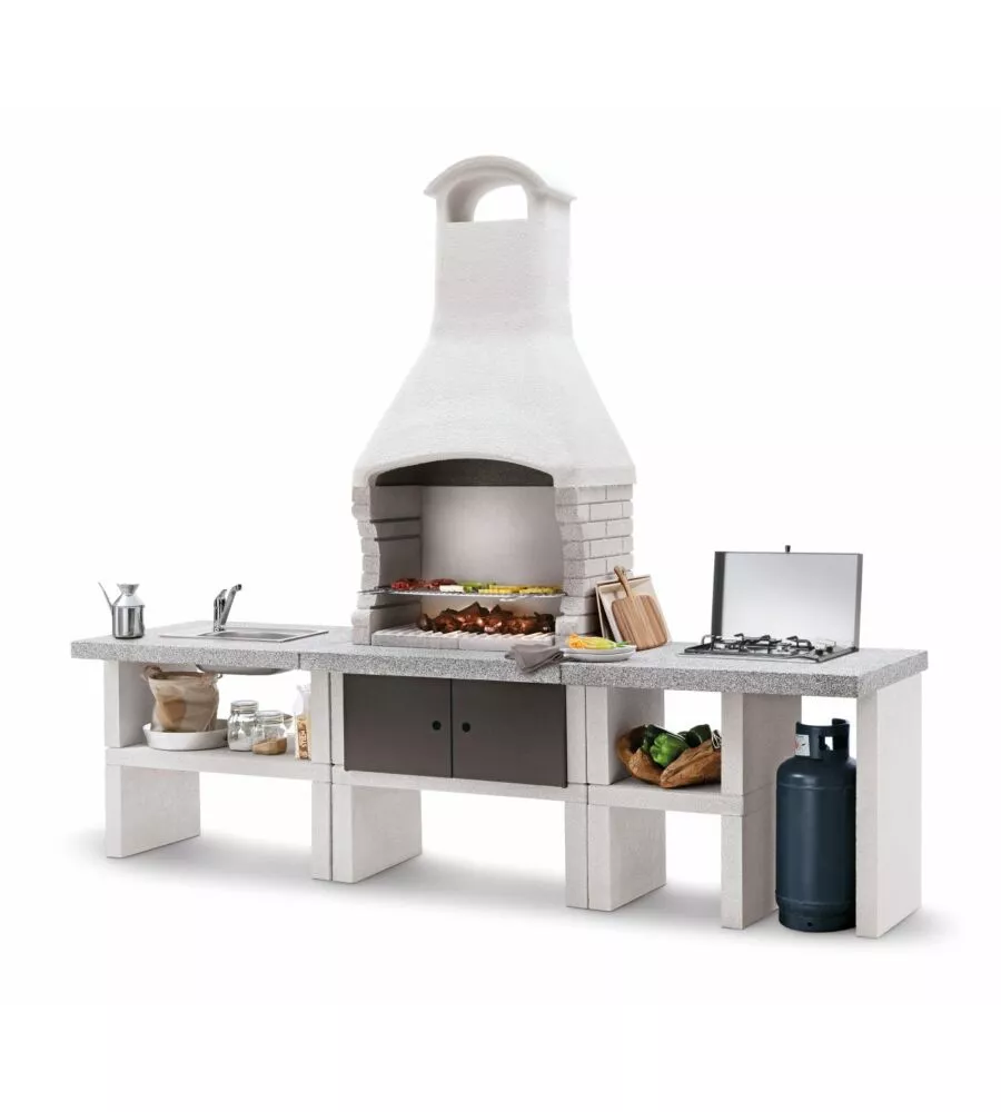 CUCINA DA ESTERNO PALAZZETTI "MARBELA" IN CEMENTO 270X70X238 CM