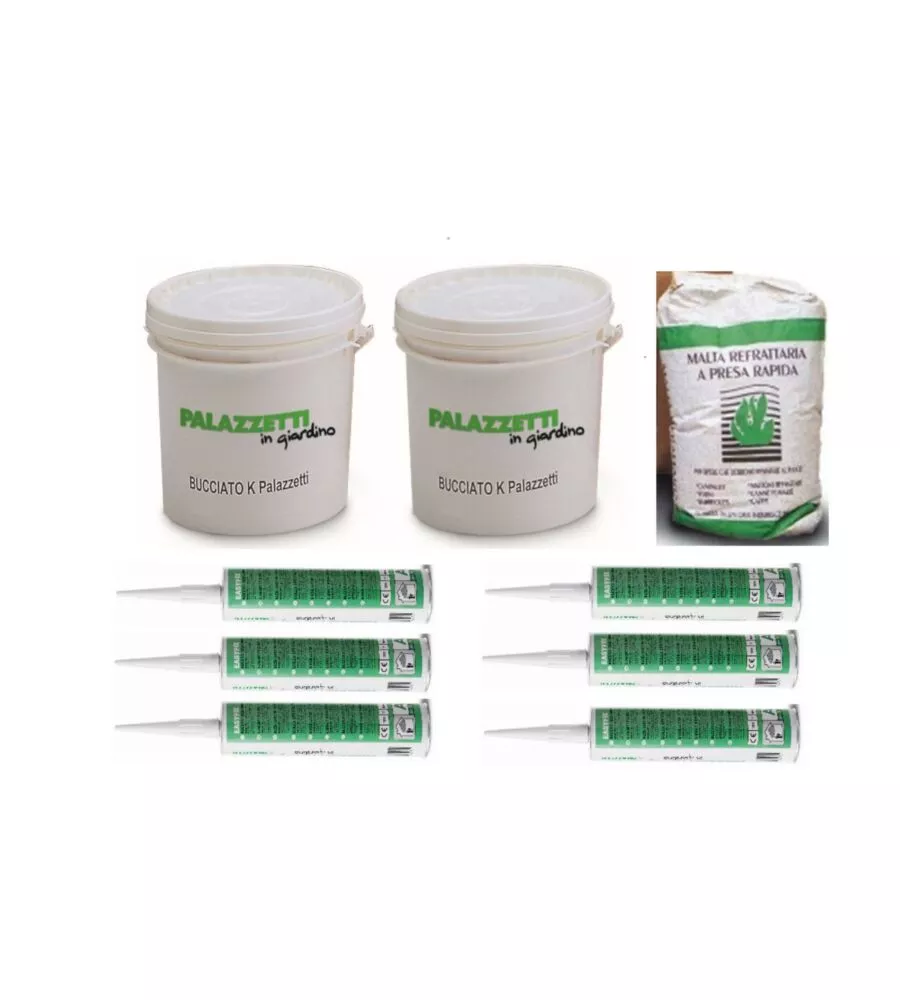 KIT MONTAGGIO BARBECUE IN MURATURA PALAZZETTI PITTURA AL QUARZO 20 KG, MALTA 10 KG, COLLANTE EASY FIX 6 PEZZI