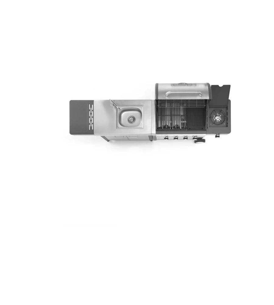 CUCINA DA ESTERNO MODULARE OMPAGRILL "INDIAN" IN ACCIAIO INOX CON BARBECUE INDIANAPOLIS 5/B E LAVELLO