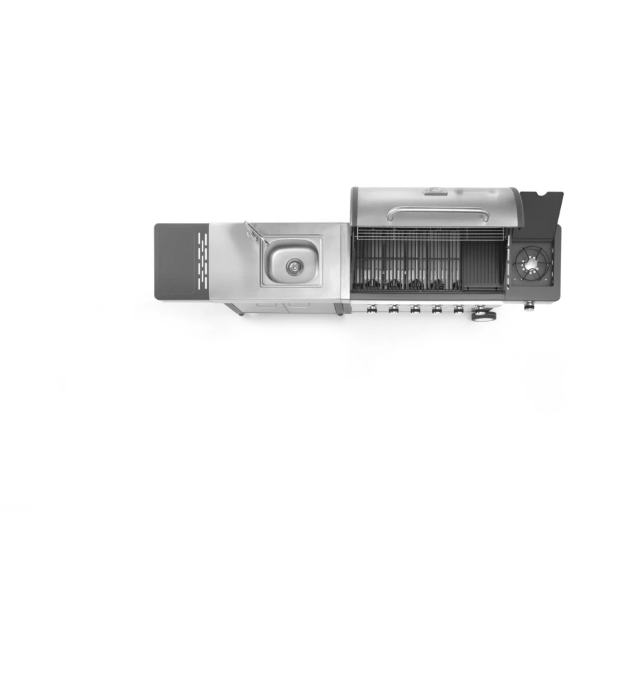 CUCINA DA ESTERNO MODULARE OMPAGRILL "INDIAN" IN ACCIAIO INOX CON BARBECUE INDIANAPOLIS 7/B E LAVELLO