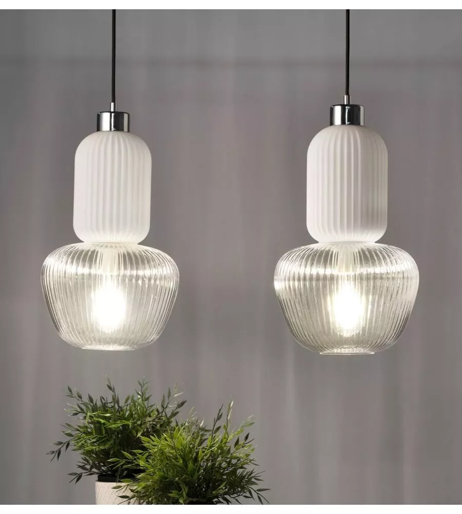 Lampada a sospensione Onli "Jelly" doppio vetro trasparente bianco satinato 1xE27