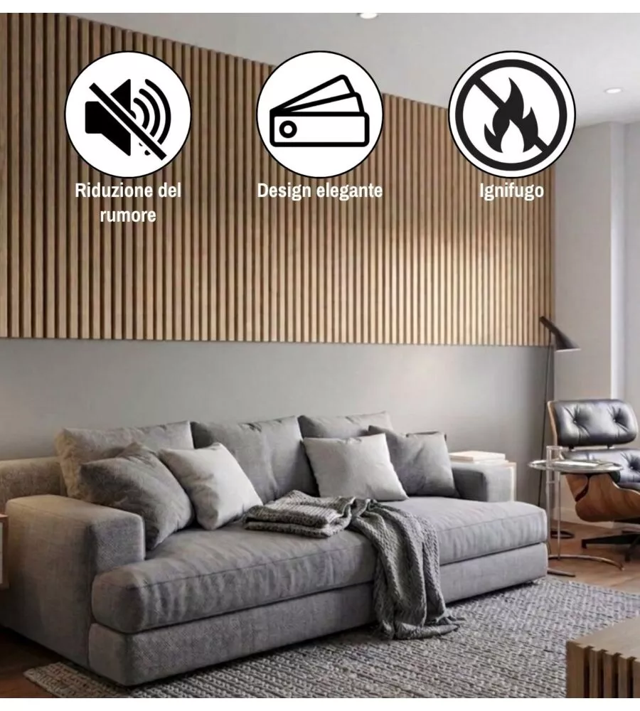 Rivestimento murale fonoassorbente Cosmo quercia 60x2,2x120 cm