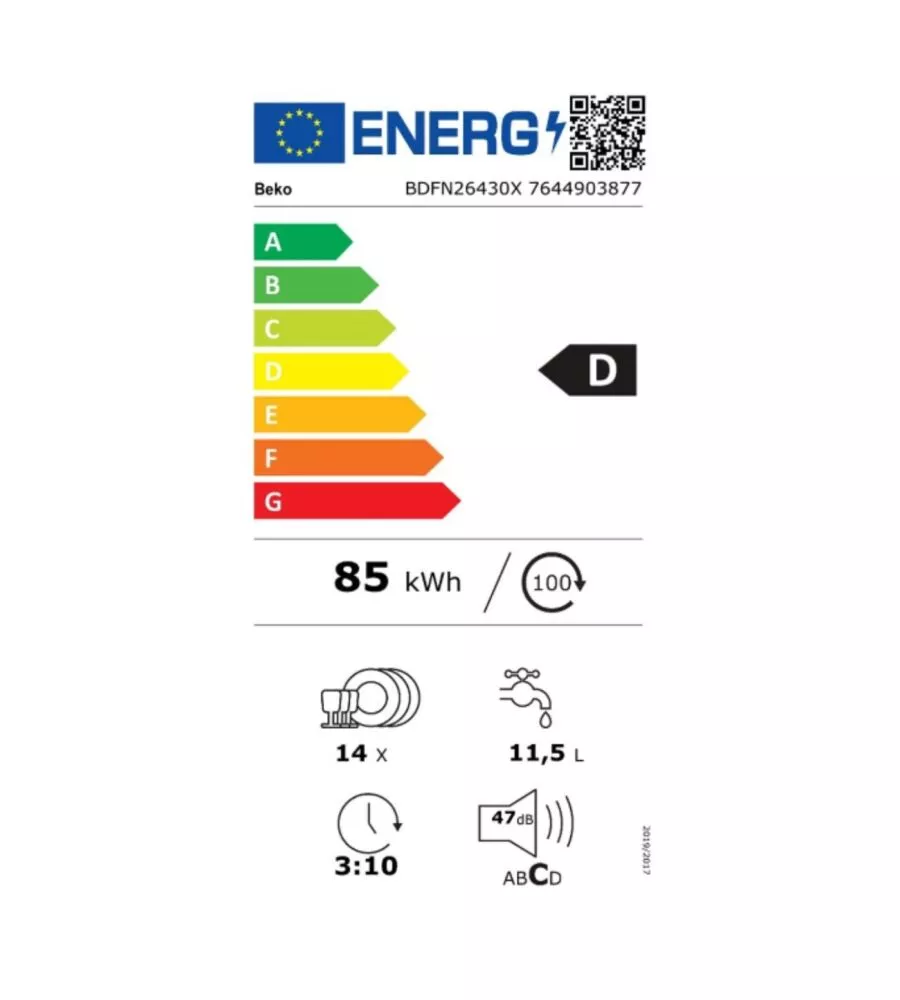 LAVASTOVIGLIE A LIBERA INSTALLAZIONE BEKO "B300 BDFN26430X" 14 COPERTI 59,8x60x85 CM CLASSE ENERGETICA D