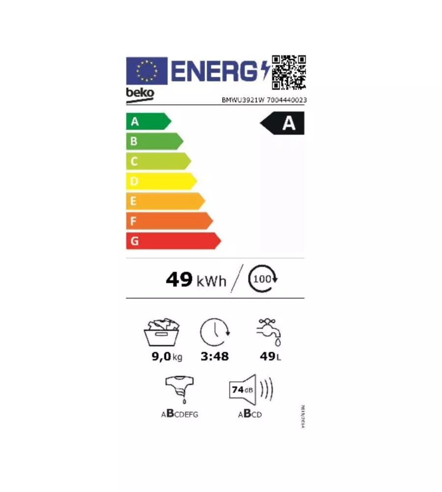 LAVATRICE A LIBERA INSTALLAZIONE BEKO "ENERGY SPIN BMWU3921W" CARICO 9 KG CLASSE ENERGETICA A