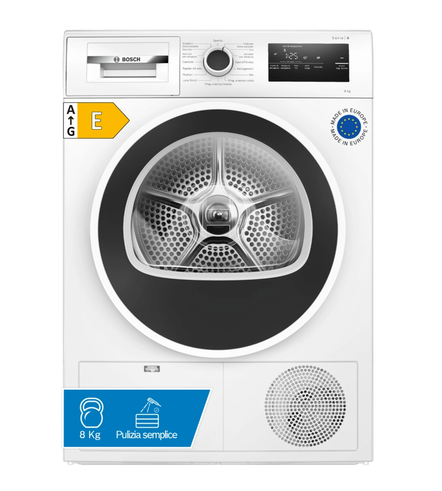 ASCIUGATRICE A LIBERA INSTALLAZIONE  BOSCH "SERIE 4" A POMPA DI CALORE CARICO 8 KG