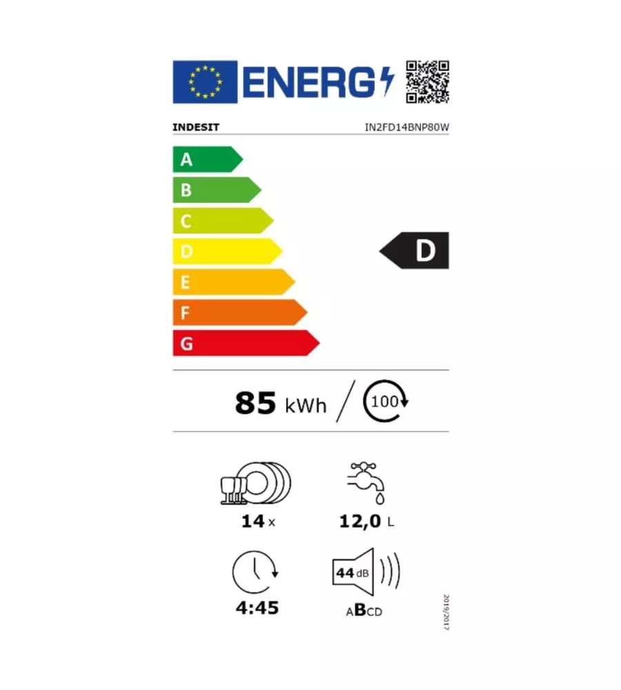 LAVASTOVIGLIE A LIBERA INSTALLAZIONE INDESIT "IN2FD14BNP80W" BIANCO 14 COPERTI 60x59x85 CM CLASSE ENERGETICA D