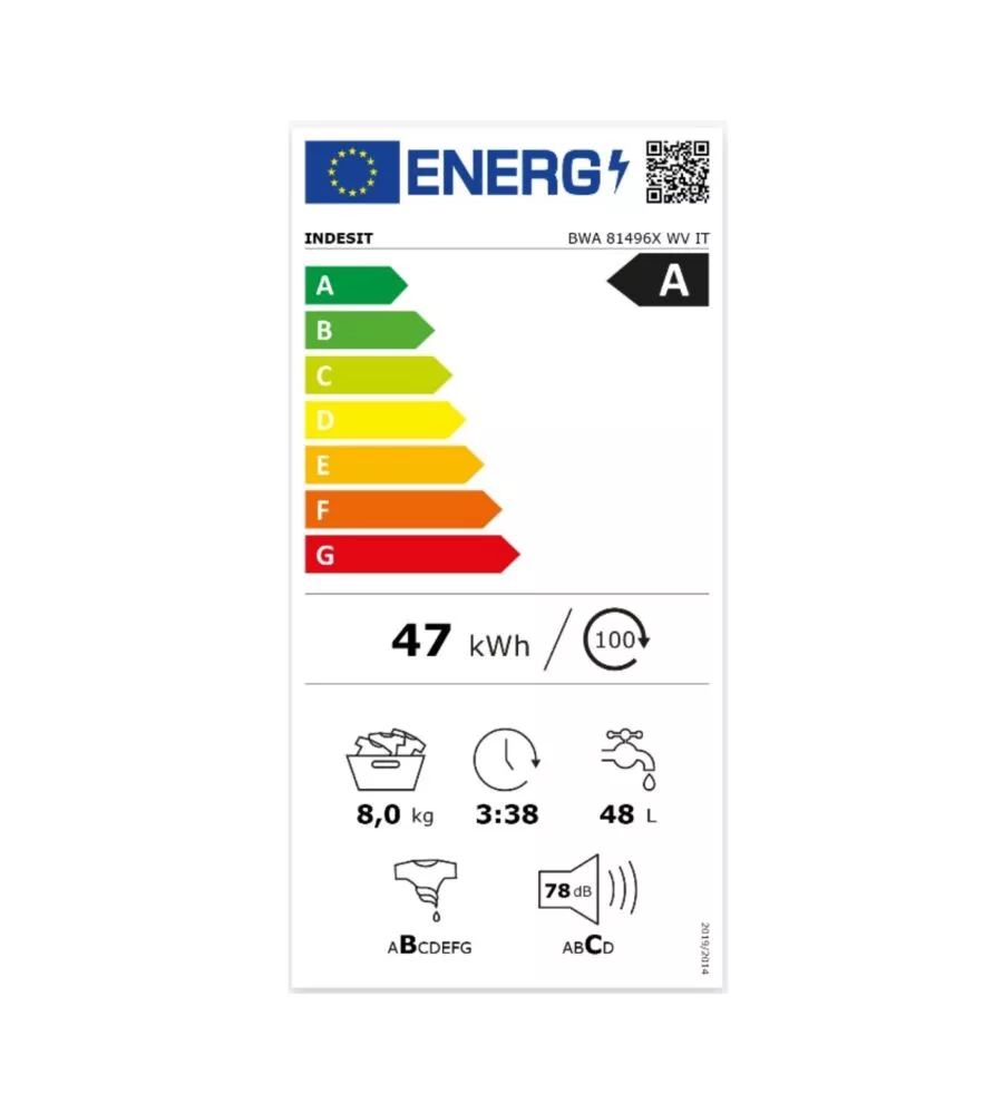 LAVATRICE A LIBERA INSTALLAZIONE INDESIT "BWA81496XWVIT" CARICO 8 KG CLASSE ENERGETICA A