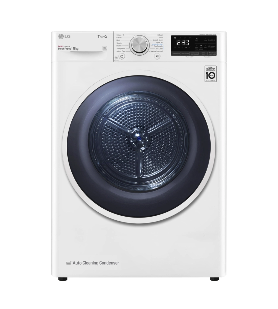 ASCIUGATRICE A LIBERA INSTALLAZIONE LG A POMPA DI CALORE CARICO 8 KG CON WI-FI - COD. RH80V9AVHN