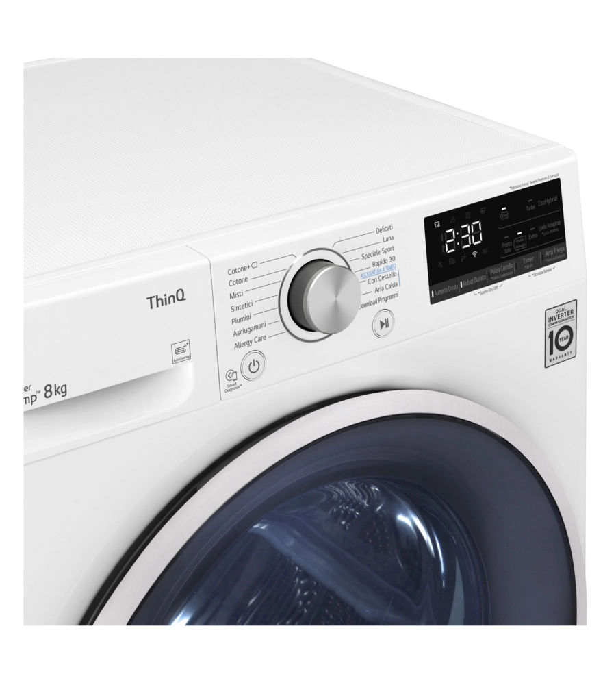 ASCIUGATRICE A LIBERA INSTALLAZIONE LG A POMPA DI CALORE CARICO 8 KG CON WI-FI - COD. RH80V9AVHN