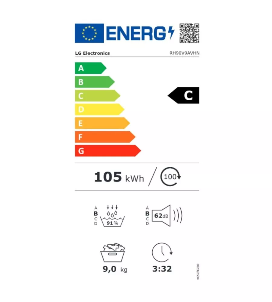 ASCIUGATRICE A LIBERA INSTALLAZIONE LG "RH90V9AVHN" A POMPA DI CALORE CARICO 9 KG CON WI-FI CLASSE ENERGETICA C