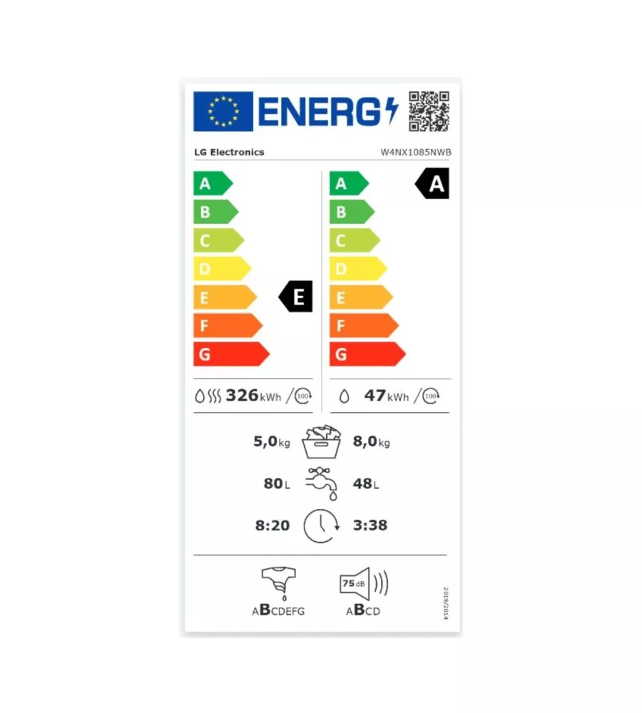 LAVASCIUGA A LIBERA INSTALLAZIONE LG "MOTION W4NX1085NWB" CARICO 8+5 KG CON WI-FI CLASSE ENERGETICA E