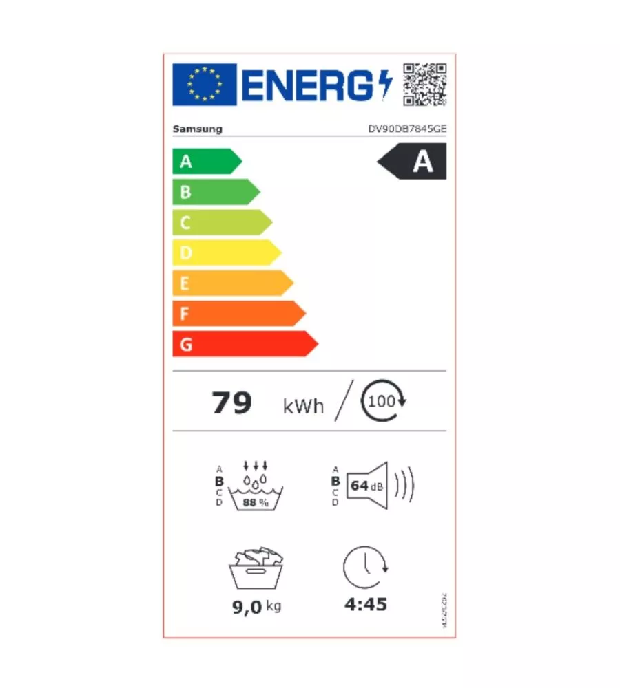 ASCIUGATRICE A LIBERA INSTALLAZIONE SAMSUNG "DV90DB7845GE" A POMPA DI CALORE CARICO 9 KG CON WI-FI CLASSE ENERGETICA A