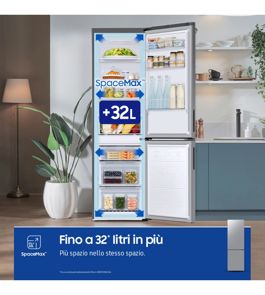 FRIGORIFERO COMBINATO A LIBERA INSTALLAZIONE SAMSUNG "ECOFLEX" GRIGIO 344 LT 59,5X65,8X185,3 CM - COD. RB33B610ESA