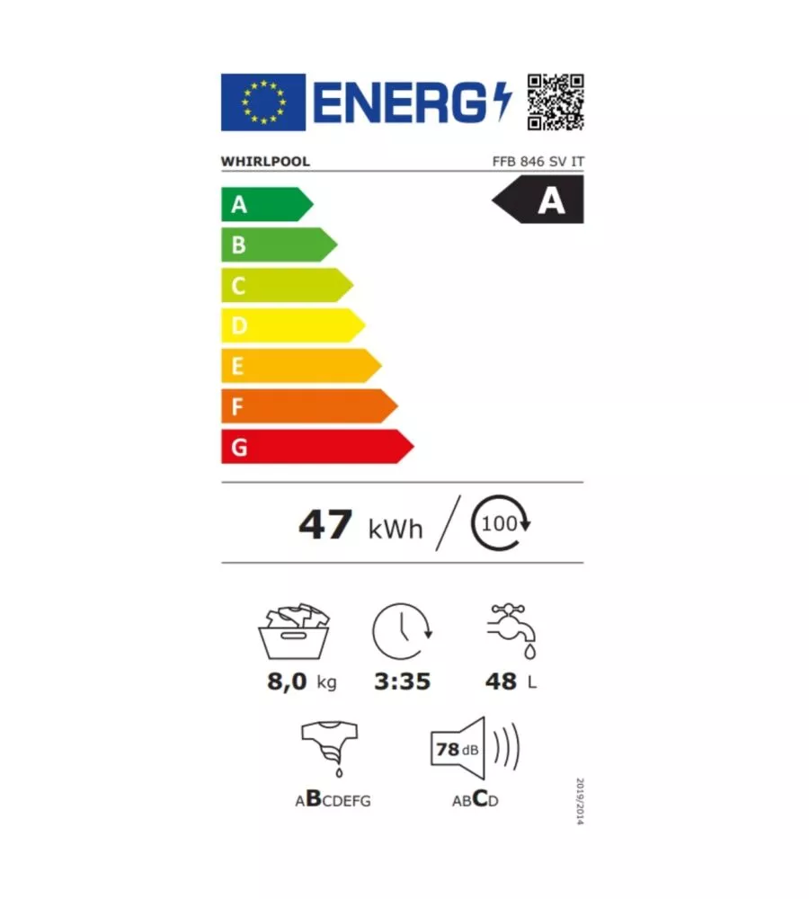 LAVATRICE A LIBERA INSTALLAZIONE WHIRPOOL "FRESHCARE FB 846 SV IT" CARICO 8 KG CLASSE ENERGETICA A