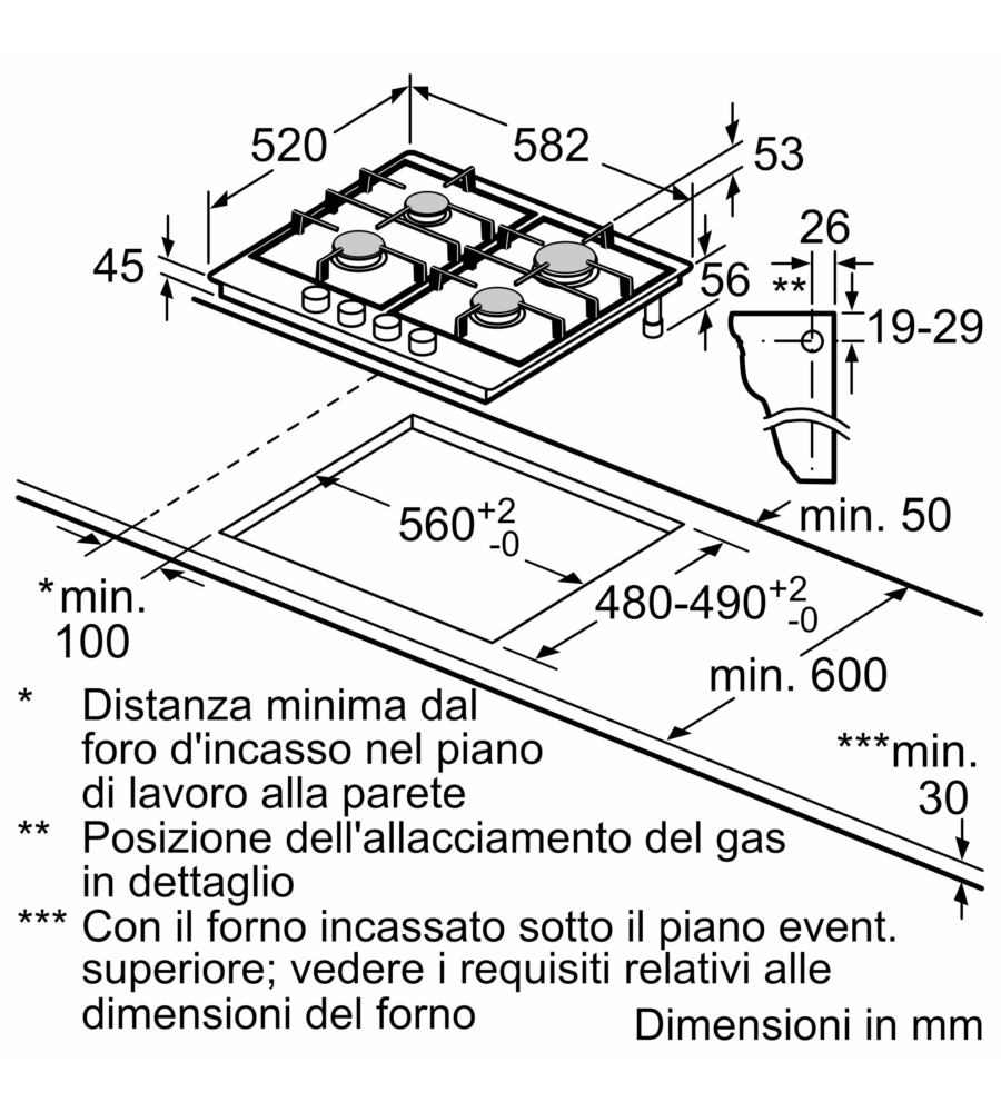PIANO COTTURA A GAS DA INCASSO BOSCH "SERIE 4" 4 FUOCHI 60 CM