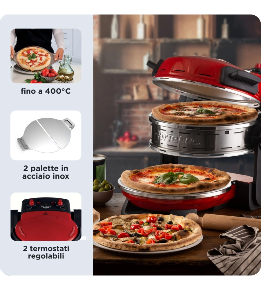 FORNO PIZZA DOPPIO ELETTRICO ARIETE "927" ROSSO 2 PIZZE