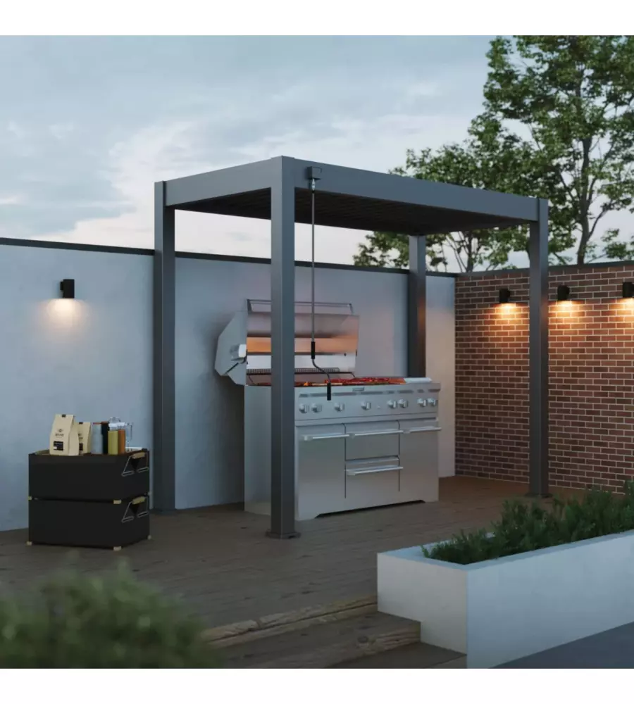 PERGOLA BIOCLIMATICA OMBRÉA "BBQ" IN ALLUMINIO ANTRACITE 302,3X146,8X255,8 CM