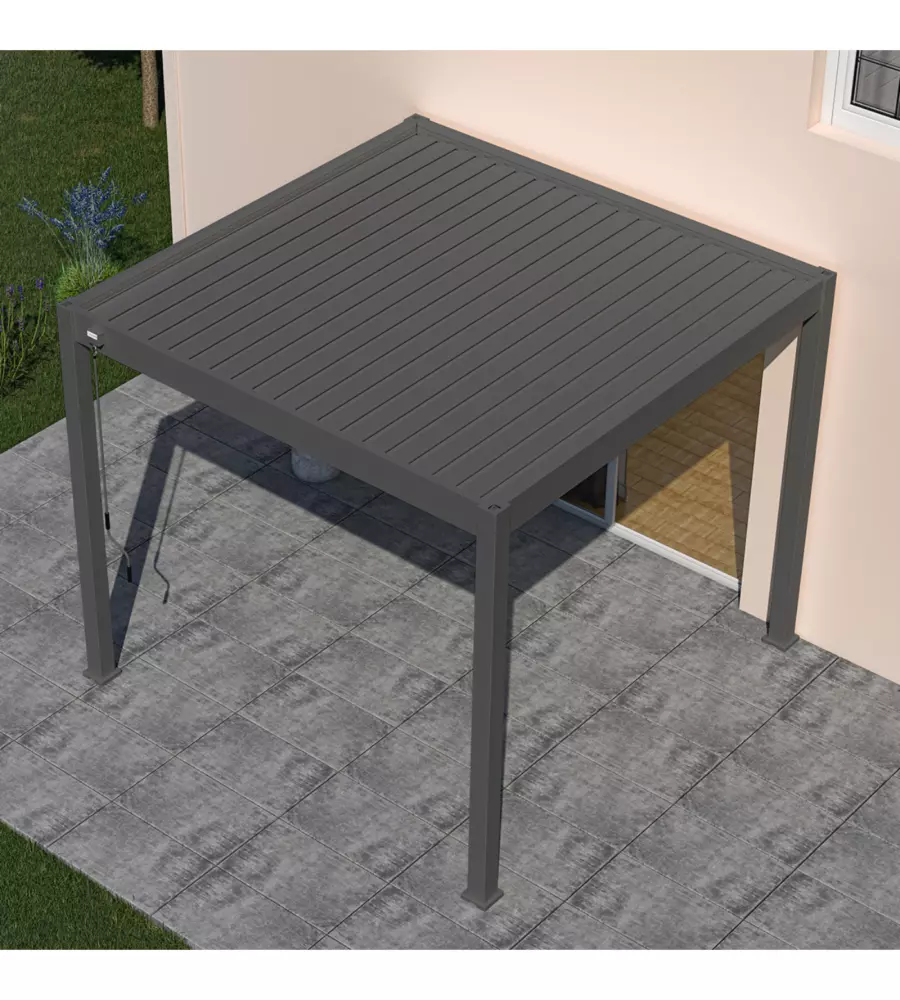 PERGOLA BIOCLIMATICA OMBRÉA "VS" IN ALLUMINIO ANTRACITE 308X308X257 CM