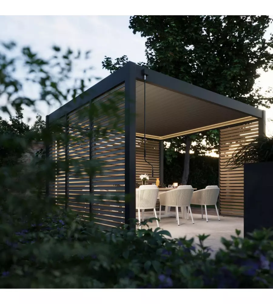 PERGOLA BIOCLIMATICA OMBRÉA "VS" IN ALLUMINIO ANTRACITE 308X308X257 CM