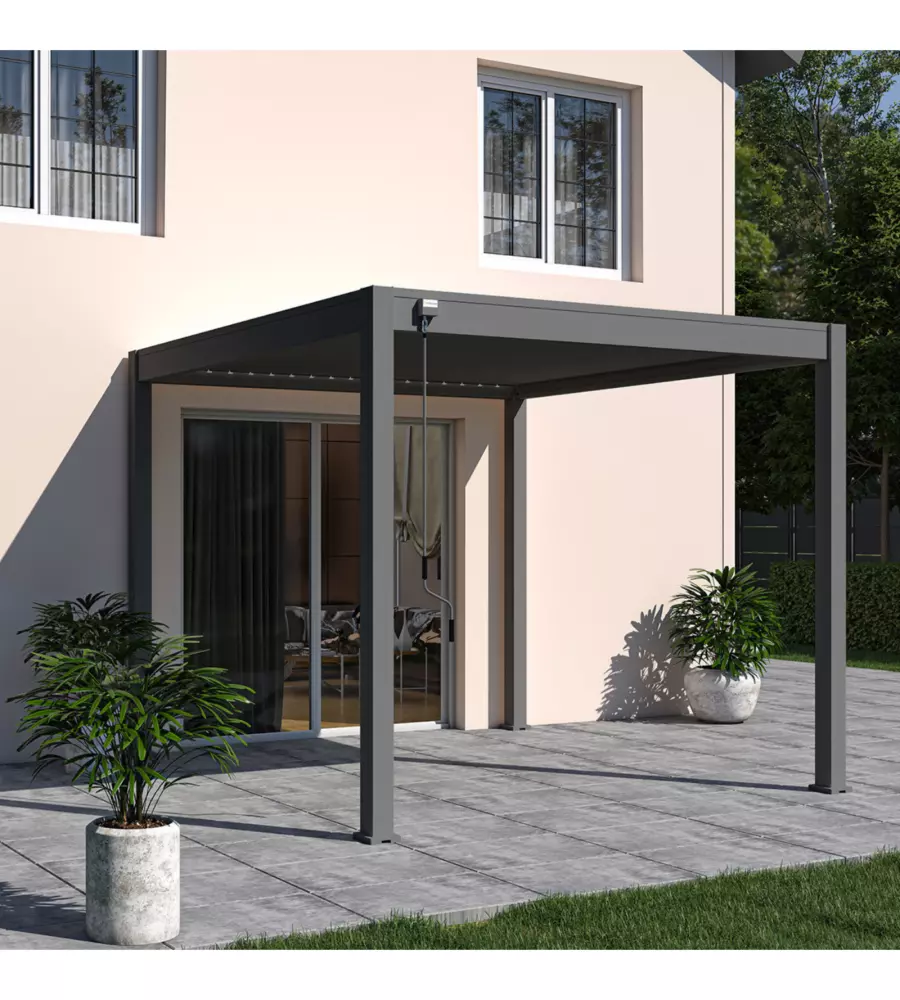 PERGOLA BIOCLIMATICA OMBRÉA "VS" IN ALLUMINIO ANTRACITE 308X308X257 CM