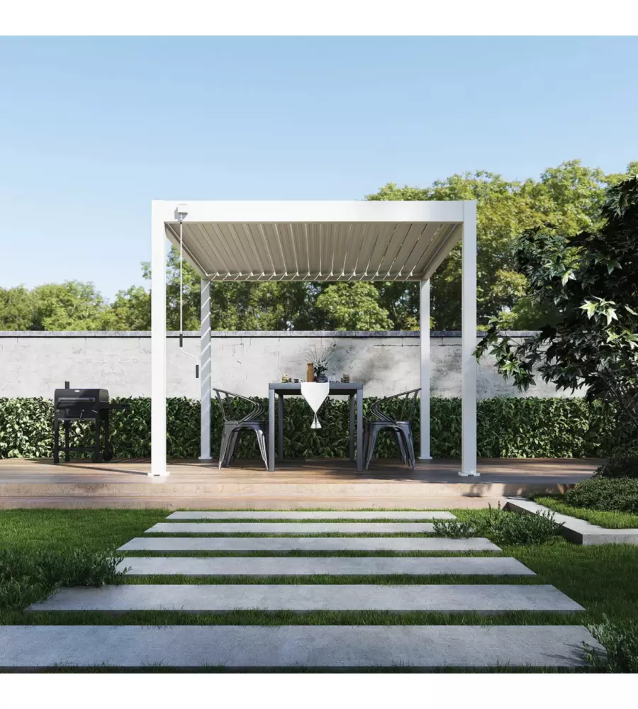 PERGOLA BIOCLIMATICA OMBRÉA "VS"  IN ALLUMINIO BIANCO 308X308X257 CM