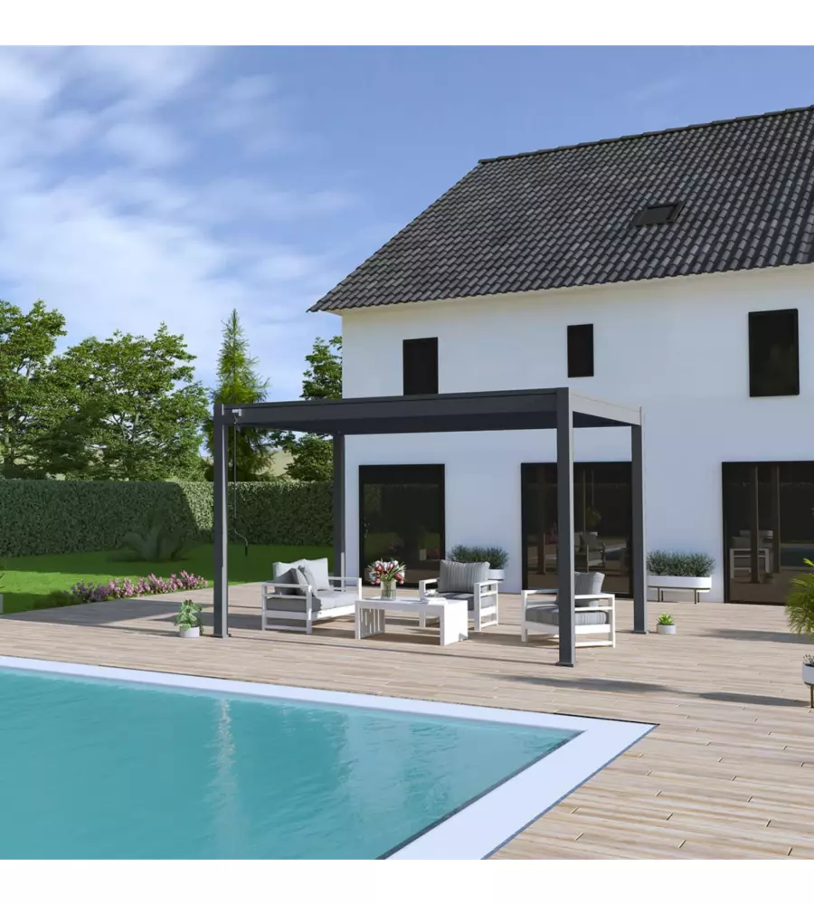 PERGOLA BIOCLIMATICA OMBRÉA "VS" IN ALLUMINIO ANTRACITE 397x303x257 CM