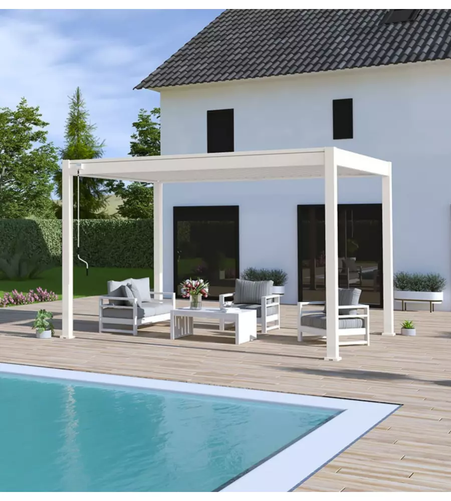 PERGOLA BIOCLIMATICA OMBRÉA "VS"  IN ALLUMINIO BIANCO 397x303x257 CM