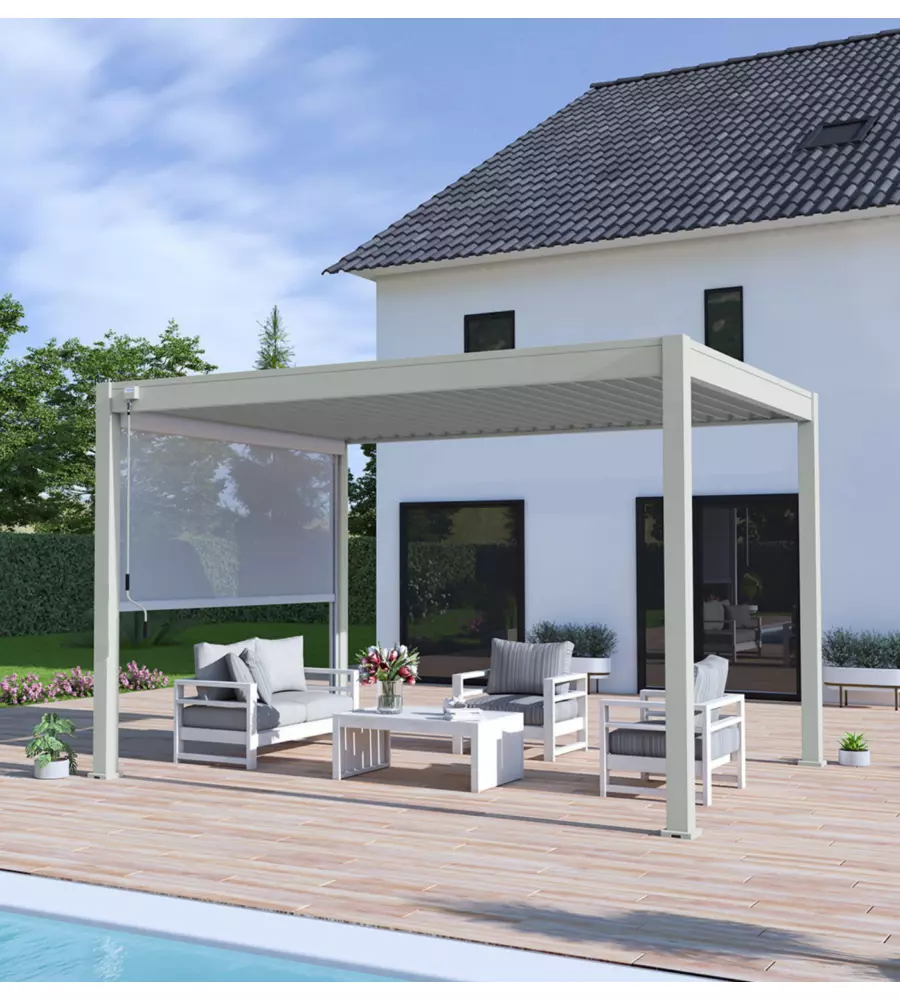 PERGOLA BIOCLIMATICA OMBRÉA "VS"  IN ALLUMINIO GRIGIO PERLA 397x303x257 CM