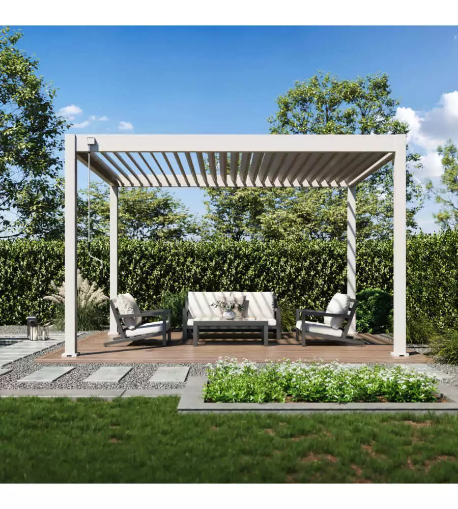 PERGOLA BIOCLIMATICA OMBRÉA "VS"  IN ALLUMINIO BEIGE SABBIA 397x303x257 CM
